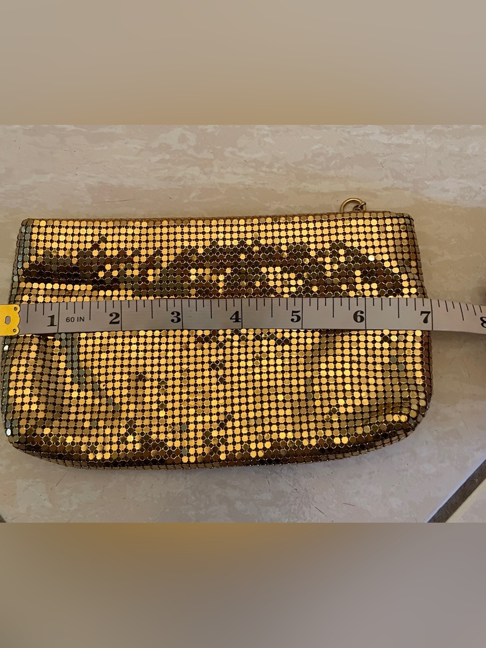 Vintage Gold Liquid Metal Mesh Zipper Pouch Evening oversized coin purse - Picture 10 of 11